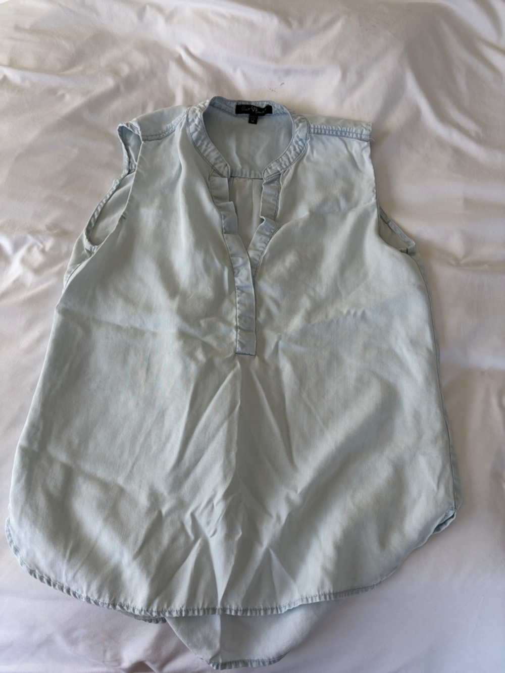 Light Blue Sleeveless Ruffle Trim Blouse